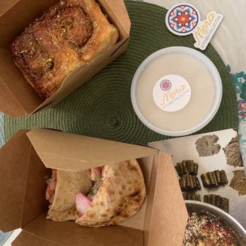 Mera Kitchen Collective - Falafel wraps, Chef Iman's hummus, cardamom baklava buns, and an incredibly sweet handwritten card - Middle Eastern Near Me - Baltimore, Maryland Mera Kitchen Collective - Falafel wraps, Chef Iman's hummus, cardamom baklava buns, and an incredibly sweet handwritten card - Middle Eastern Near Me - Baltimore, Maryland