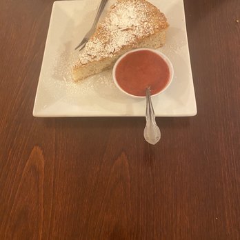 Mesobrestaurant.Com - Almond cake with berry sauce - Ethiopian Near Me - Montclair, New Jersey