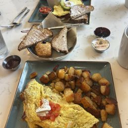 The Works omelette (front) & Bacado omelette.