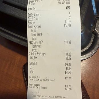 R Diner - Bill Dinner for 2 - Breakfast & Brunch Near Me - Monroe, Michigan