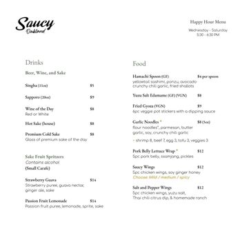 Saucy Oakland - 4/5/25 Menu - Pan Asian Near Me - Oakland, California