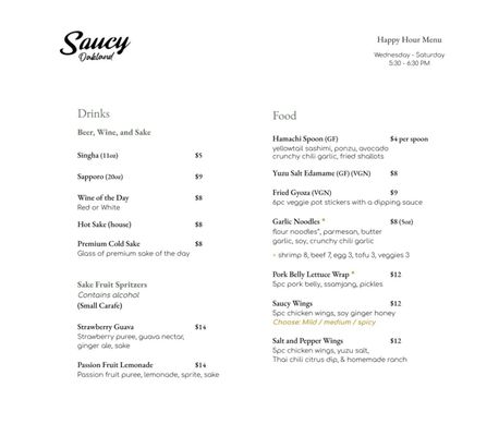 Menu photo 4 Saucy Oakland Oakland, CA