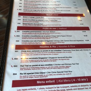 Chin Chine - the menu of a restaurant - Chinese Near Me - Sainte-Catherine, Quebec