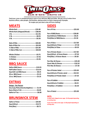 Menu photo 2 Twin Oaks BBQ Brunswick, GA Menu photo 2 Twin Oaks BBQ Brunswick, GA