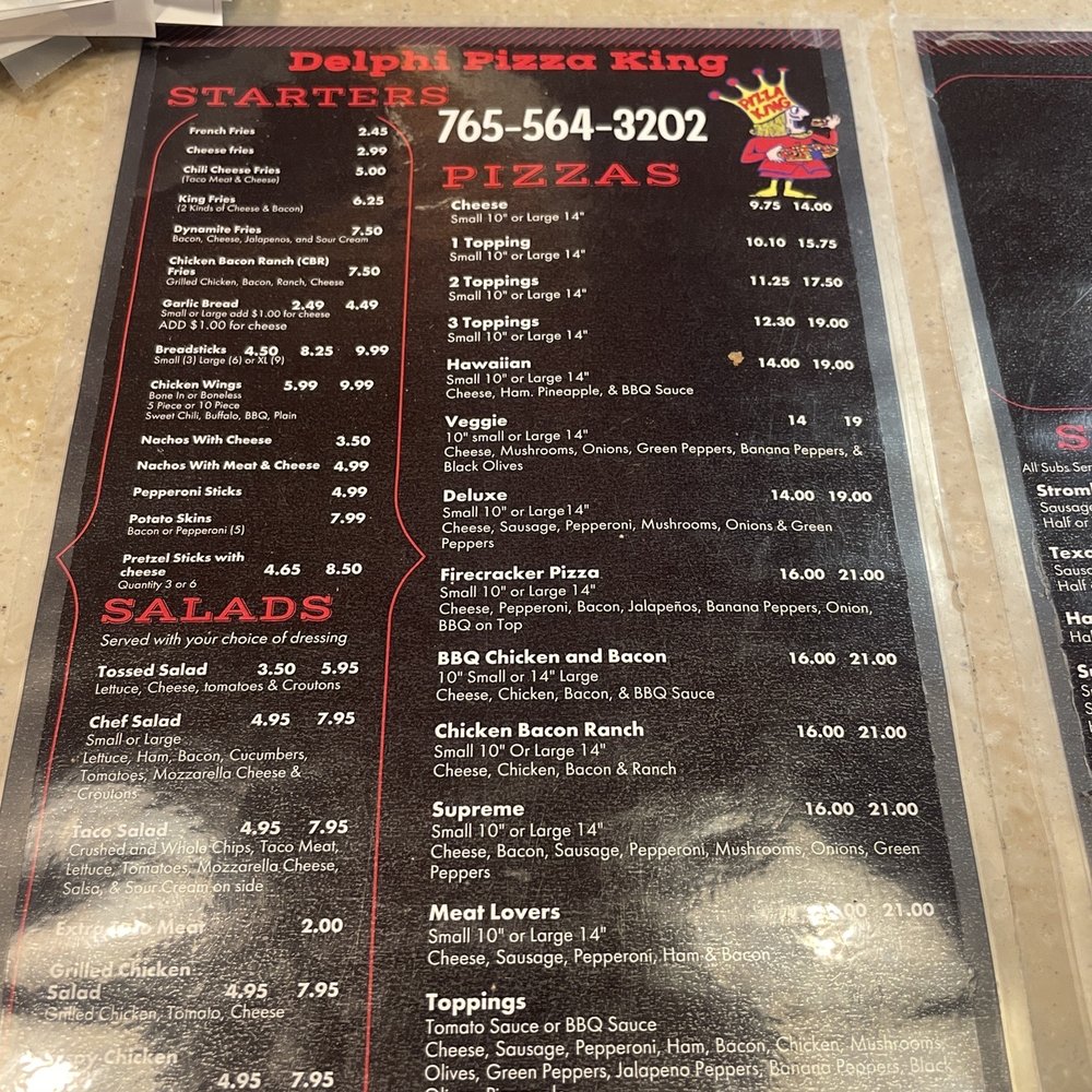 Pizza King - the menu and prices - Pizza Near Me - Delphi, Indiana Pizza King - the menu and prices - Pizza Near Me - Delphi, Indiana