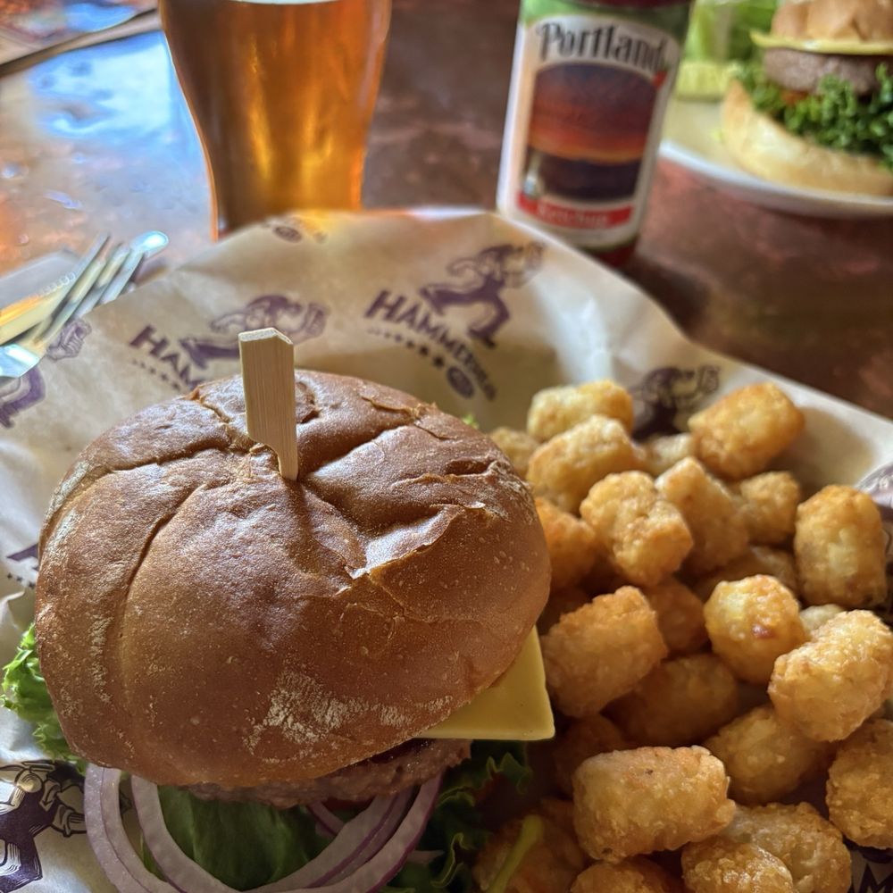 McMenamins High Street Brewery & Cafe - Veggie burger (vegan style) with tots and a pint - American Near Me - Eugene, Oregon McMenamins High Street Brewery & Cafe - Veggie burger (vegan style) with tots and a pint - American Near Me - Eugene, Oregon