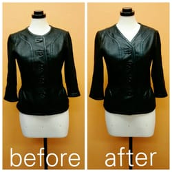 Colea Alterations - Re-cut neckline in leather jacket.