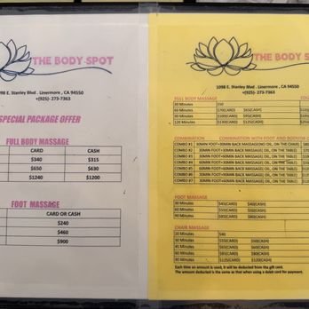 The Body Spot - Menu 2026 - Massage Near Me - Livermore, California
