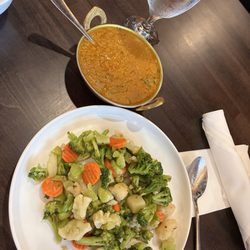 Vegan Dal Tadka and veggies instead of rice.