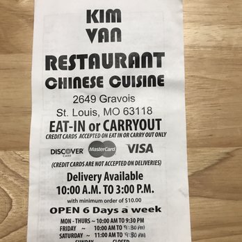 Kim Van Restaurant - the menu for kim van restaurant - Chinese Near Me - Saint Louis, Missouri Kim Van Restaurant - the menu for kim van restaurant - Chinese Near Me - Saint Louis, Missouri