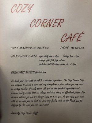 Menu photo 4 Cozy Corner Cafe Mesa, AZ