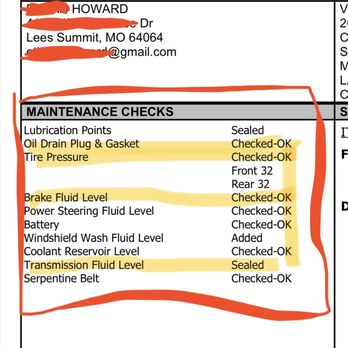 Valvoline Instant Oil Change - From the official check from Valvoline they document nothing wrong and no issues - Oil Change Stations Near Me - Lees Summit, Missouri Valvoline Instant Oil Change - From the official check from Valvoline they document nothing wrong and no issues - Oil Change Stations Near Me - Lees Summit, Missouri