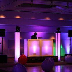 Our LED DJ booth uplighting lighting set up at the Cal State Long Beach Pyramid for freshman sophomore dance!