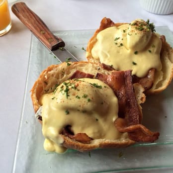 La Maison Cafe - Eggs Sardou: bacon, artichoke, poached eggs, hollandaise sauce served on a croissant (but where's the spinach?) - Breakfast & Brunch Near Me - Newport, Oregon La Maison Cafe - Eggs Sardou: bacon, artichoke, poached eggs, hollandaise sauce served on a croissant (but where's the spinach?) - Breakfast & Brunch Near Me - Newport, Oregon