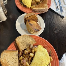 Mushroom and Feta Omelet with a toasted blueberry muffin