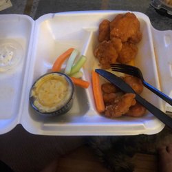 Mac N Wings - Traditional hot buffalo sauced boneless wings. I love how they aren't dripping in sauce the flavor is literally cooked in to it
