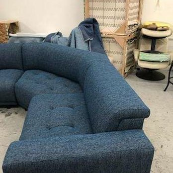 Alex Sandra Custom Upholstery - Reupholstered my entire custom couch from an outdated, dirty cream to this beautiful blue! - Furniture Reupholstery Near Me - Cathedral City, California Alex Sandra Custom Upholstery - Reupholstered my entire custom couch from an outdated, dirty cream to this beautiful blue! - Furniture Reupholstery Near Me - Cathedral City, California