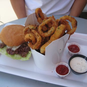 Burger Lounge - Lounge Burger with large order of onion rings - Burgers Near Me - La Jolla, California Burger Lounge - Lounge Burger with large order of onion rings - Burgers Near Me - La Jolla, California