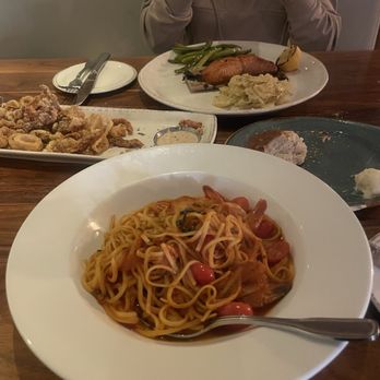 Bluewater Grill - Temecula - Prawn linguine, salmon plate, and calamari - Seafood Near Me - Temecula, California