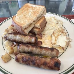 Two Eggs, Toast, Homefries, and sausage Two Eggs, Toast, Homefries, and sausage