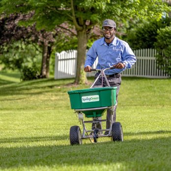 SpringGreen - a man pushing a lawn spreader - Lawn Services Near Me - Williamsport, Pennsylvania SpringGreen - a man pushing a lawn spreader - Lawn Services Near Me - Williamsport, Pennsylvania
