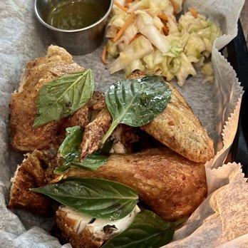 Mawn - Fried Chicken (1/2 bird, fish sauce caramel, thai basil, thai chili, hull sauce) - Cambodian Near Me - Philadelphia, Pennsylvania Mawn - Fried Chicken (1/2 bird, fish sauce caramel, thai basil, thai chili, hull sauce) - Cambodian Near Me - Philadelphia, Pennsylvania