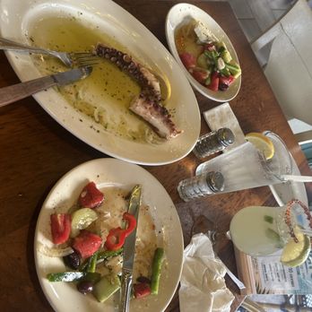 Agora Taverna - Octopus & Greek Salad w/ Happy Hour Margarita at a Greek restaurant because they only offer a chard as a white option. - Greek Near Me - Forest Hills, New York Agora Taverna - Octopus & Greek Salad w/ Happy Hour Margarita at a Greek restaurant because they only offer a chard as a white option. - Greek Near Me - Forest Hills, New York