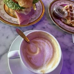 BREAKFAST CROISSANT, LATTE, BELGIAN WAFFLE