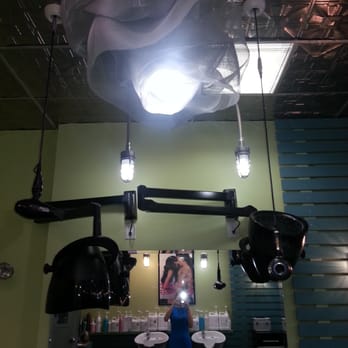 Glo Dry - Adorable lighting and how cool are those hair dryers hanging from the ceiling! Had to share! - Blow Dry/Out Services Near Me - Woodland Hills, California Glo Dry - Adorable lighting and how cool are those hair dryers hanging from the ceiling! Had to share! - Blow Dry/Out Services Near Me - Woodland Hills, California