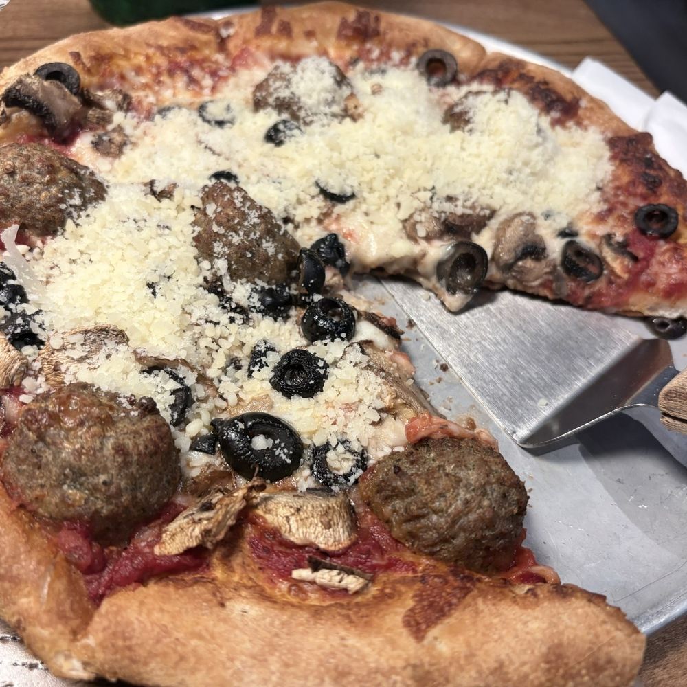 Hideaway Pizza - Custom pizza. Pardon the cheese dump, I am uncouth. Haha! Mushroom, black olive and meatball. - Pizza Near Me - Plano, Texas Hideaway Pizza - Custom pizza. Pardon the cheese dump, I am uncouth. Haha! Mushroom, black olive and meatball. - Pizza Near Me - Plano, Texas