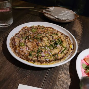 Bustan - Eggplant carpaccio - Mediterranean Near Me - New York, New York Bustan - Eggplant carpaccio - Mediterranean Near Me - New York, New York