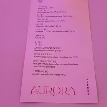 Aurora - Menu (June 2025) - Bars Near Me - Portland, Oregon Aurora - Menu (June 2025) - Bars Near Me - Portland, Oregon