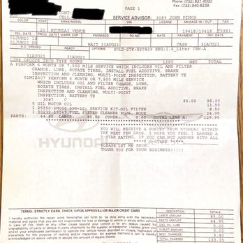 Route 1 Hyundai - This is how much they charge for a free oil change, criminal!!! - Car Dealers Near Me - Monmouth Juction, New Jersey