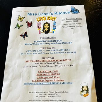 Josie's Too - Food menu @ Josie's Too - Dive Bars Near Me - Dania Beach, Florida