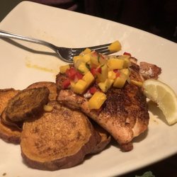 Mango habanero salmon and sweet potatoes.