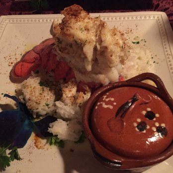 The Nutty Pear - Lobster tail topped with crabmeat. Notice cute pottery holding warm butter. She always does nice touches like this. - New American Near Me - Schuylkill Haven, Pennsylvania