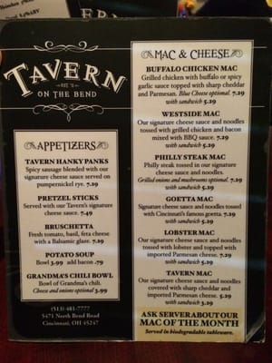 Menu photo 6 Tavern On The Bend Cincinnati, OH