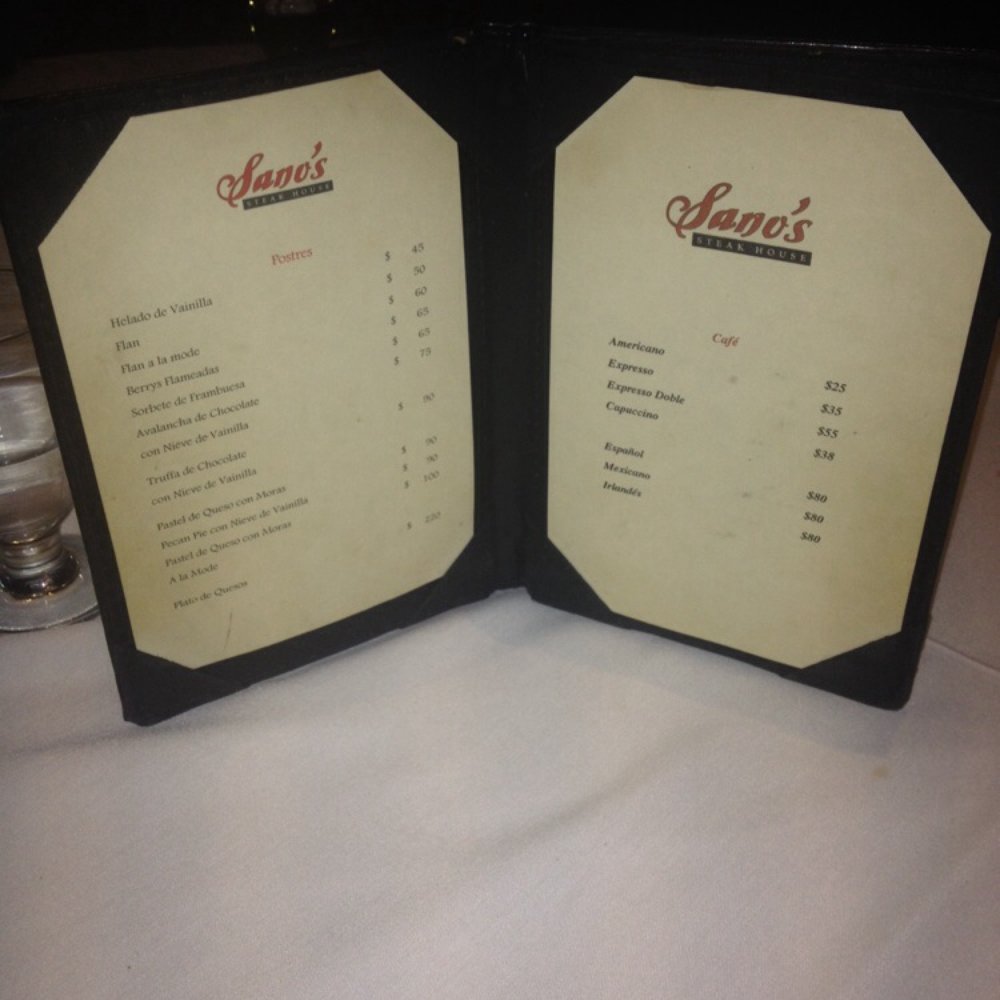 Sano's - Dessert menu. - Steakhouses Near Me - Baja California, BCN Sano's - Dessert menu. - Steakhouses Near Me - Baja California, BCN