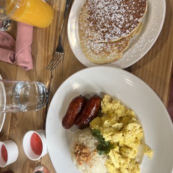 Pink Duck Kitchen - Long Buttermilk Pancakes Side of 2 Longanisa Sausage - Breakfast & Brunch Near Me - Henderson, Nevada Pink Duck Kitchen - Long Buttermilk Pancakes Side of 2 Longanisa Sausage - Breakfast & Brunch Near Me - Henderson, Nevada