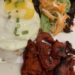 UCC Cafe Terrace - Tocino Breakfast: tocino, fried egg, garlic rice, and a small salad