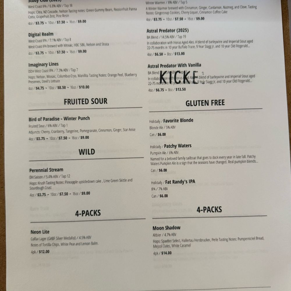 Cerebral Brewing - Drinks menu page 2 - Breweries Near Me - Denver, Colorado