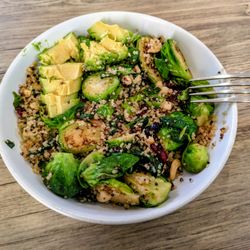 The Lotus Cafe - The Brussels sprouts salad with added avocado. Wish I'd gotten a photo of the amazing banana-chocolate chip mufffin - it was gargantuan!