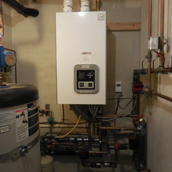 Janes Radiant Heating - Janes-installed "Triangle Tube" boiler and associated hot water tank - Heating & Air Conditioning/HVAC Near Me - Mukilteo, Washington