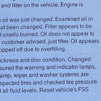 Garner Auto Specialists - Note from mechanic stating oil was never changed by garner auto specialists. - Auto Repair Near Me - Garner, North Carolina