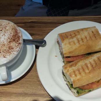 Caffè Nero - Cappuccino and pesto tomato mozzarella sandwich - Coffee & Tea Near Me - Boston, Massachusetts Caffè Nero - Cappuccino and pesto tomato mozzarella sandwich - Coffee & Tea Near Me - Boston, Massachusetts