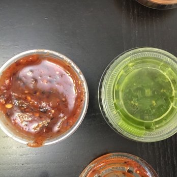 Acapela Modern Mex - Red smokey salsa and green mild salsa - Tacos Near Me - La Mesa, California Acapela Modern Mex - Red smokey salsa and green mild salsa - Tacos Near Me - La Mesa, California