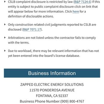 Zapped Electric Energy Solutions - Contractors License information - Solar Installation Near Me Zapped Electric Energy Solutions - Contractors License information - Solar Installation Near Me