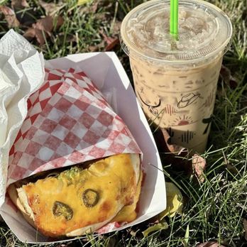 Outlaw Coffee - Ice coffee and jalapeno bagel with egg and cheese - Coffee & Tea Near Me - Hayden, Idaho