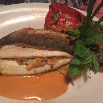 La Brochette Bistro Seafood and Grill - Bronzini stuffed with crab and lobster sauce - French Near Me - Hollywood, Florida La Brochette Bistro Seafood and Grill - Bronzini stuffed with crab and lobster sauce - French Near Me - Hollywood, Florida
