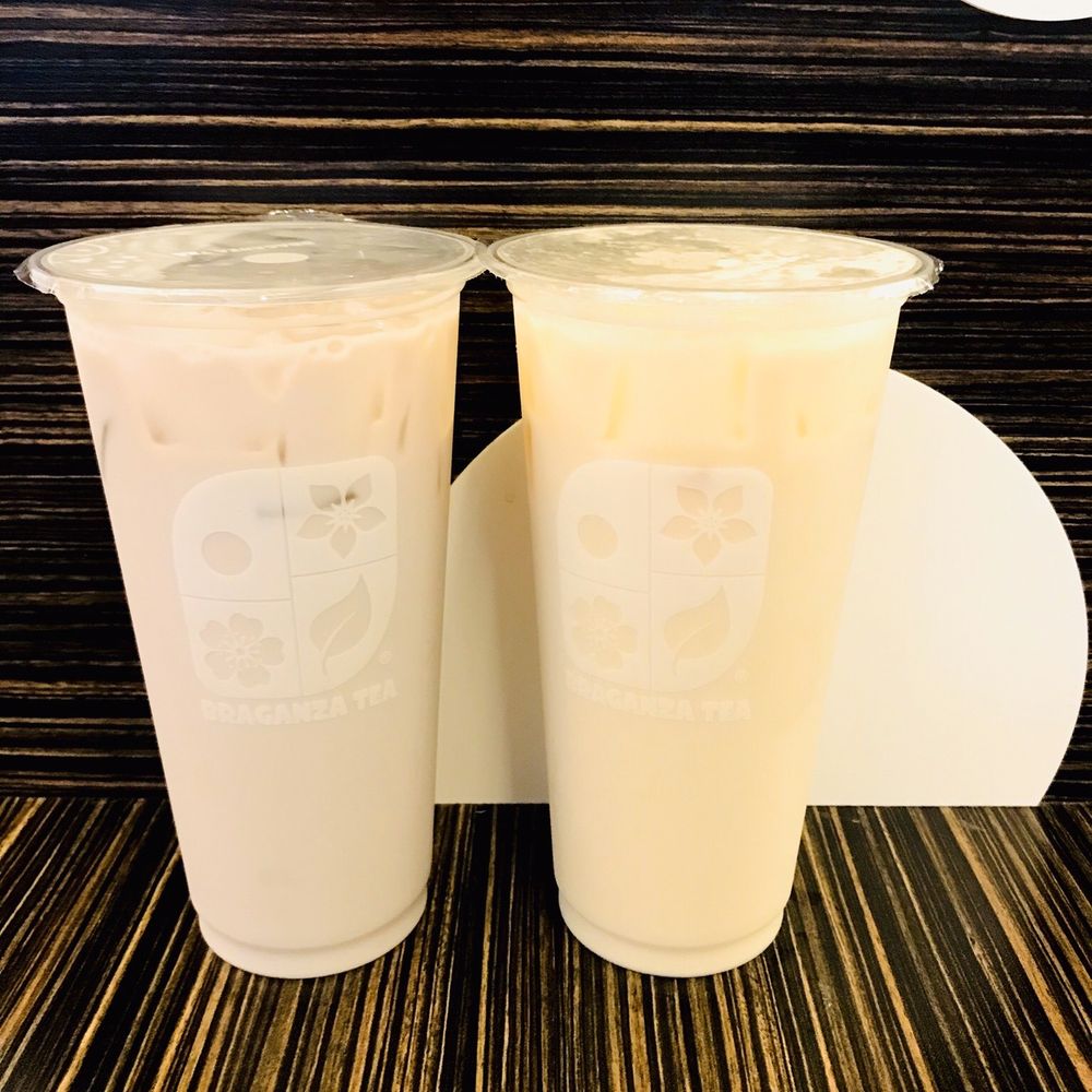 Braganza Tea - Left: Taro milk tea Right: Coconut milk tea - Bubble Tea Near Me - Tukwila, Washington Braganza Tea - Left: Taro milk tea Right: Coconut milk tea - Bubble Tea Near Me - Tukwila, Washington
